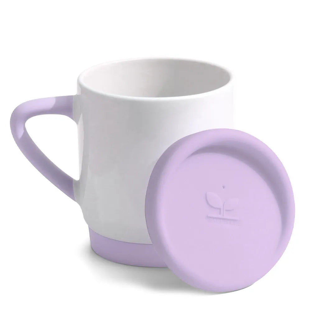 400ml White Ceramic Mug with Lid and Soft Lilac Handle for Sublimation