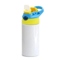 Garrafa Inox Sport Pop 350ml Branca com Tampa Amarela e Azul Claro