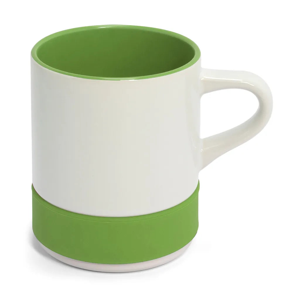 Caneca de Cerâmica 350ml com Interior e Base de Silicone Verde para Personalização