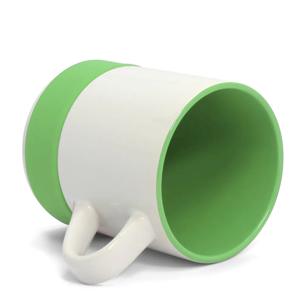 Caneca de Cerâmica 350ml com Interior e Base de Silicone Verde para Personalização