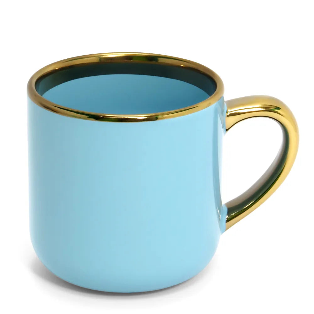 Caneca Cerâmica Azul Imperial com Interior e Alça Dourados 400ml para Personalização