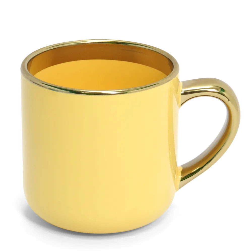 Caneca Cerâmica Amarela Imperial 400ml com Interior e Alça Dourada para Personalização