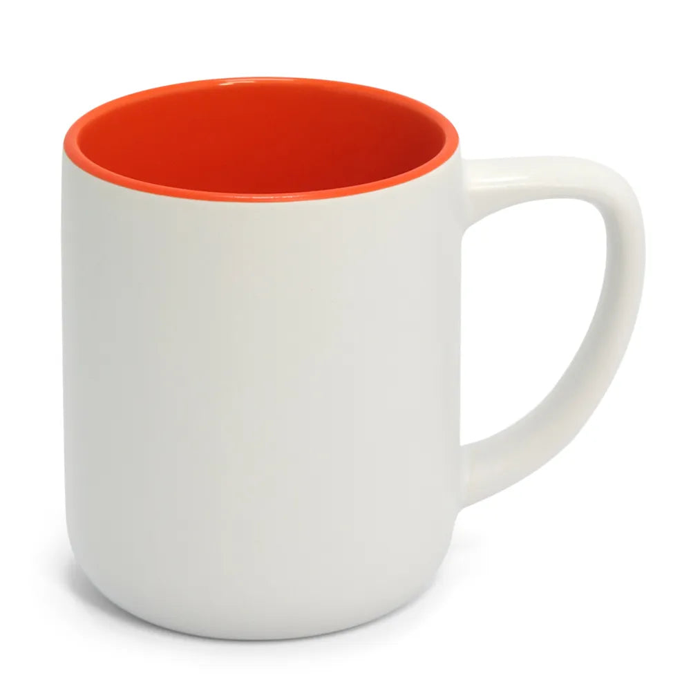 Caneca Cerâmica Matte Orgânica 325ml com Interior Laranja para Personalização
