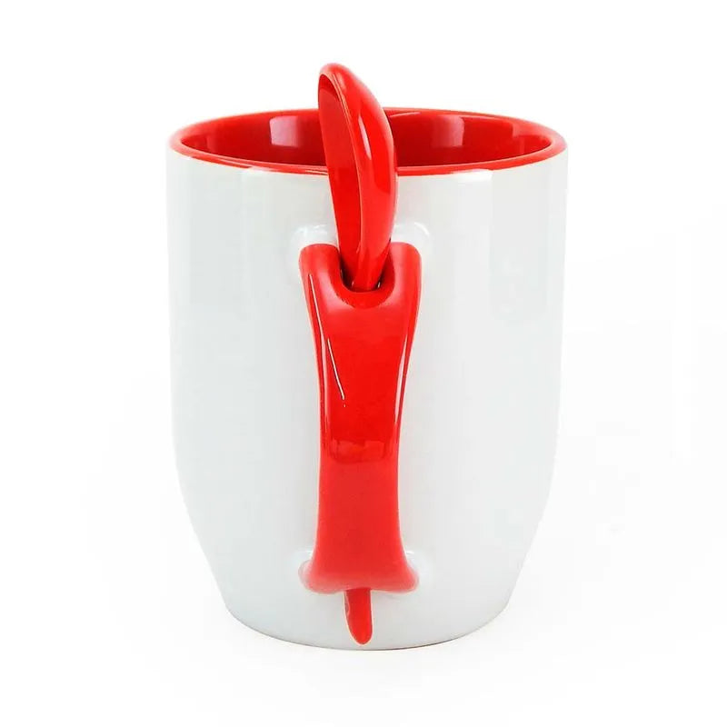 Caneca de Cerâmica 325ml com Colher e Alça Vermelha para Sublimação