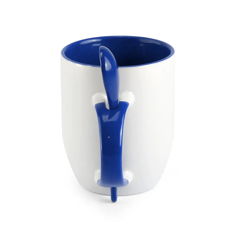 Caneca de Cerâmica Branca 325ml com Colher e Interior Azul para Sublimação