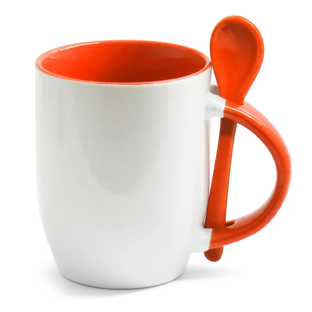 Ceramic Mug 325ml White with Orange Spoon for Sublimation LiVE