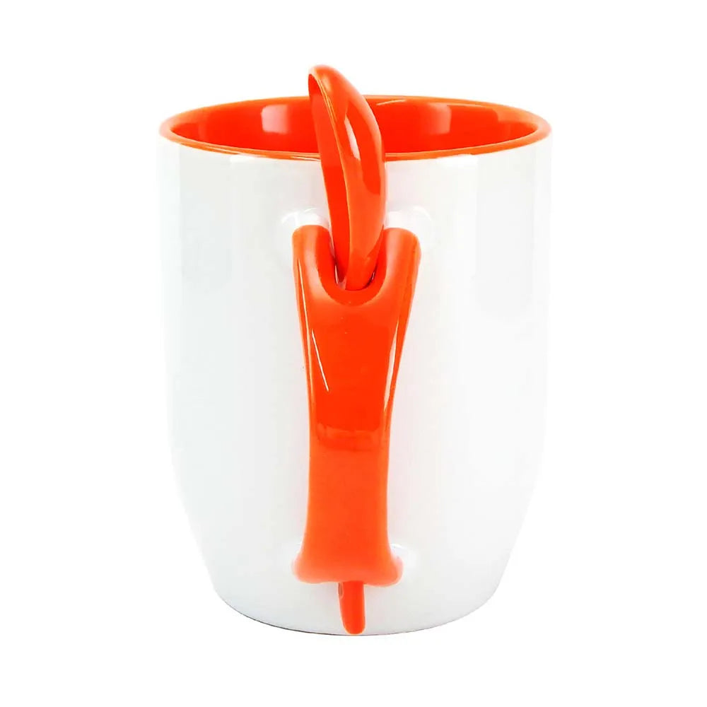 Caneca de Cerâmica 325ml Branco com Colher Laranja para Sublimação LiVE