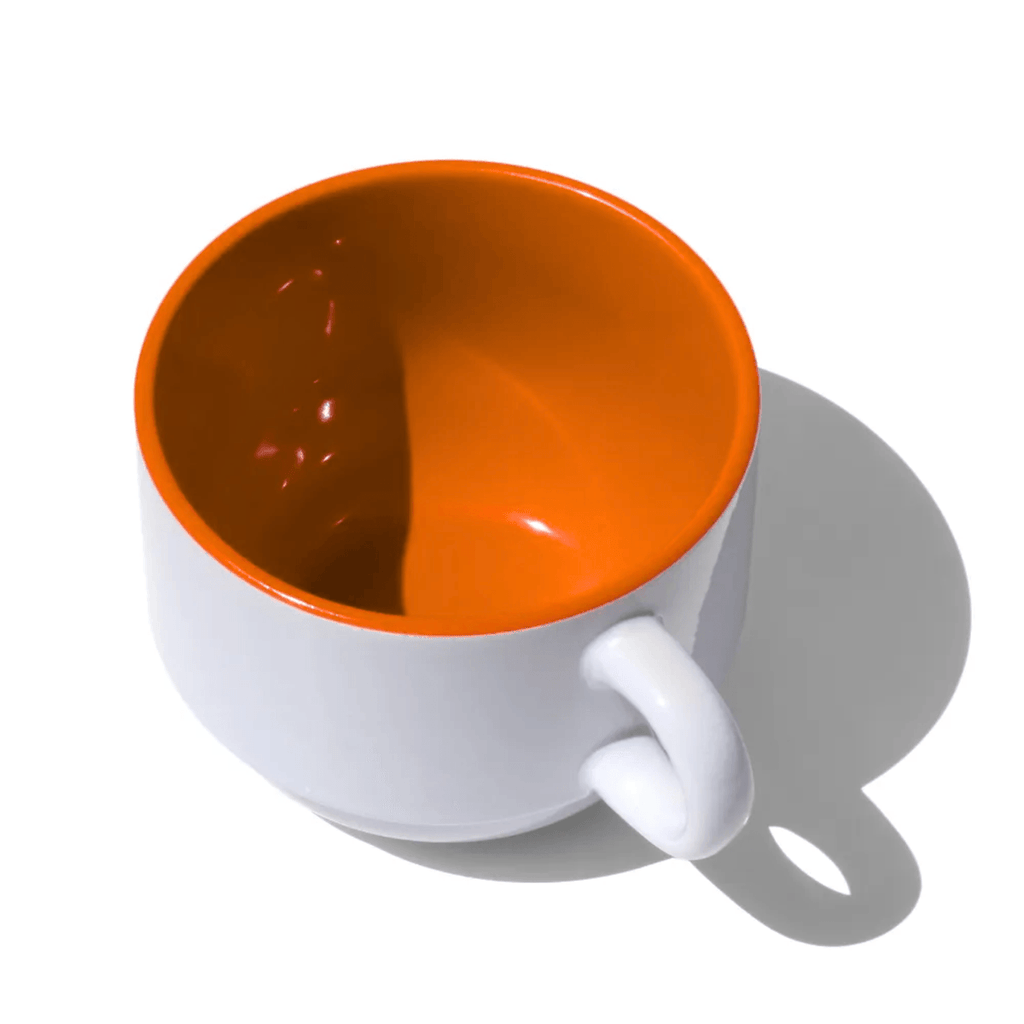 XÍCARA CERÂMICA 150ML P/ SUPORTE METAL BRANCO INTERNA LARANJA