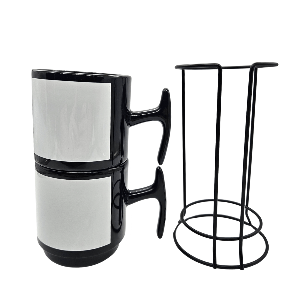 Conjunto Torre de Xícaras Majestic 2 Peças Cerâmica 325ml Preto com Suporte