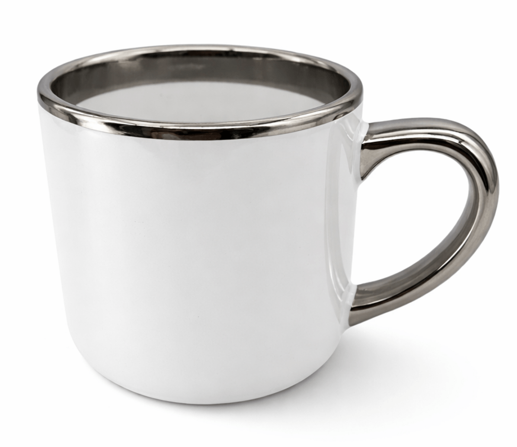 Caneca Cerâmica com Alça e Borda Prata para Personalização - Elegante e Resistente