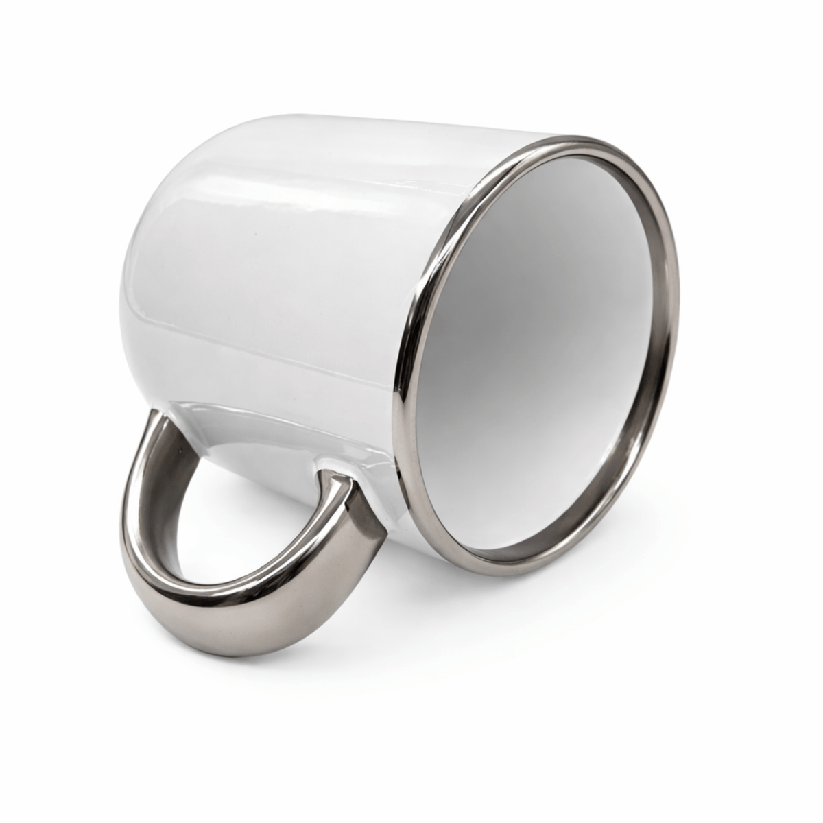 Caneca Cerâmica com Alça e Borda Prata para Personalização - Elegante e Resistente