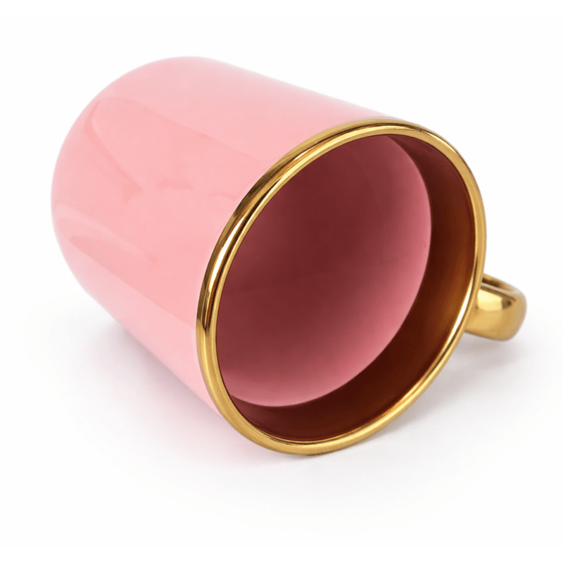Caneca Cerâmica 325ml Rosa Imperial com Alça e Interior Dourado para Personalização