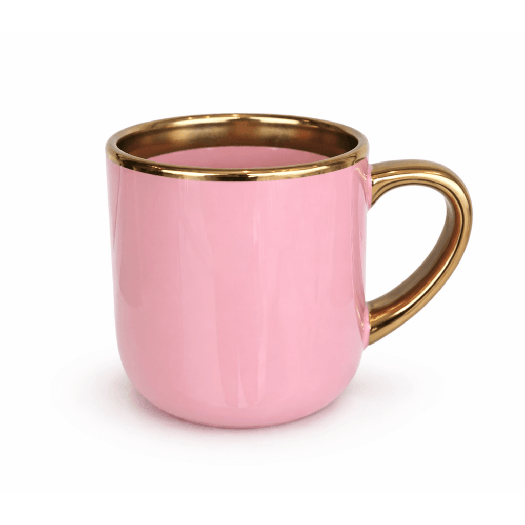 Caneca Cerâmica 400ml Rosa Imperial com Interior e Alça Dourados para Personalização