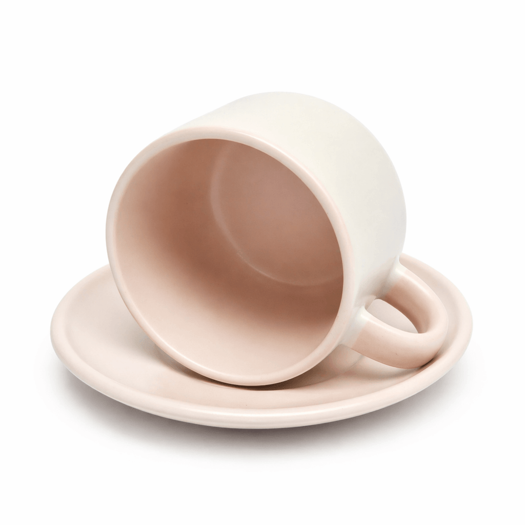 Xícara de Cerâmica Petit Fosca com Alça, Interior e Pires Rosa - 90ml