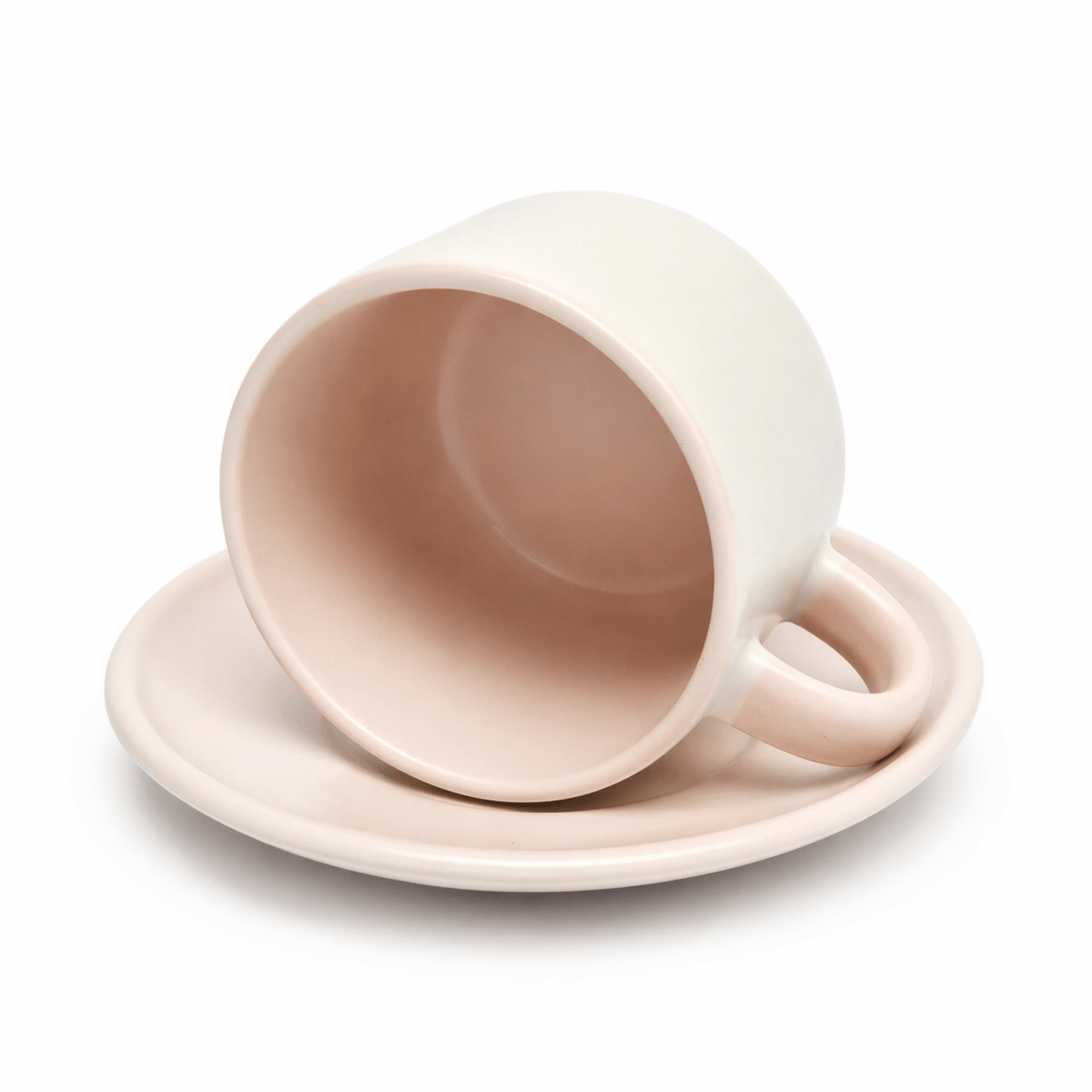 Xícara de Cerâmica Petit Fosca com Alça, Interior e Pires Rosa - 90ml