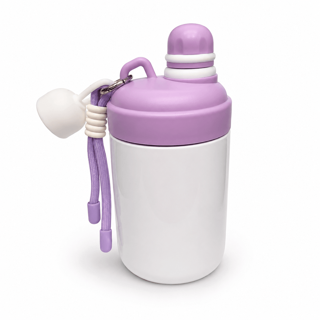 GARRAFA INOX TÉRMICO KAWAII BRANCO 500ML C/ TAMPA SILICONE ROXO