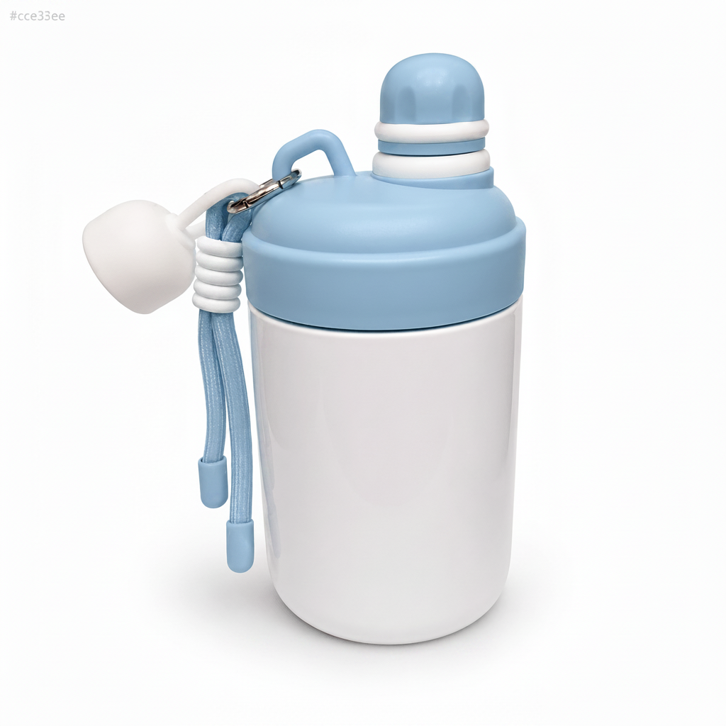 GARRAFA INOX TÉRMICO KAWAII BRANCO 500ML C/ TAMPA SILICONE AZUL