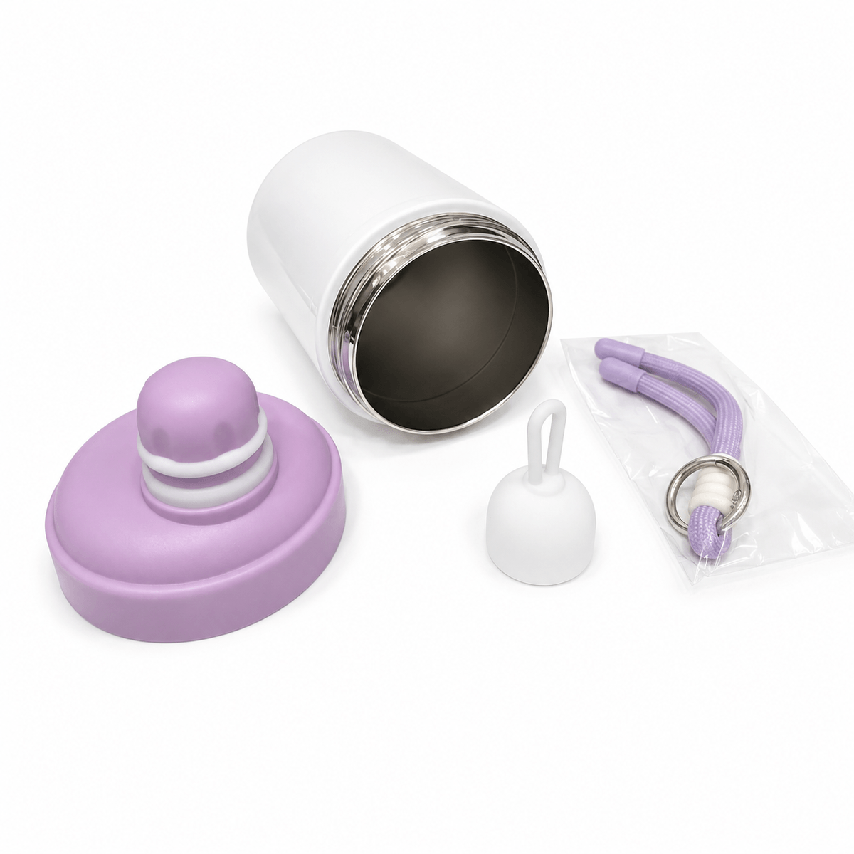 GARRAFA INOX TÉRMICO KAWAII BRANCO 500ML C/ TAMPA SILICONE ROXO