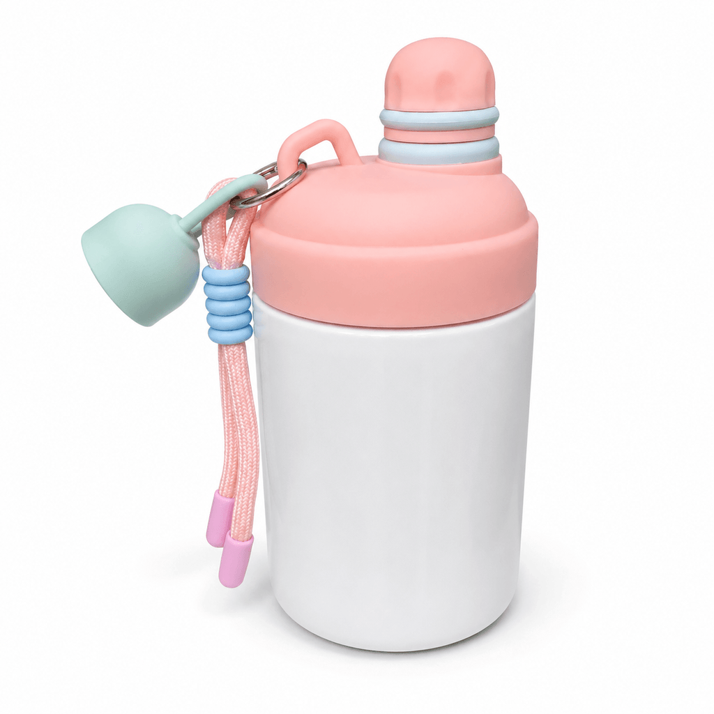 GARRAFA INOX TÉRMICO KAWAII BRANCO 500ML C/ TAMPA SILICONE ROSA