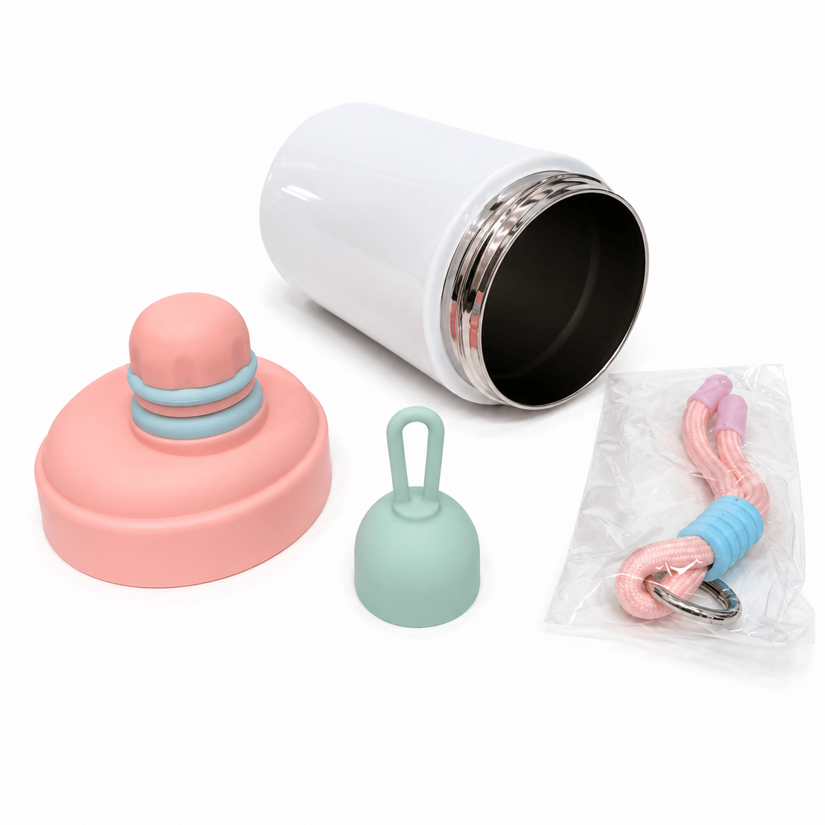 GARRAFA INOX TÉRMICO KAWAII BRANCO 500ML C/ TAMPA SILICONE ROSA