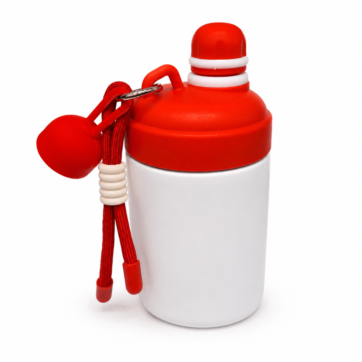 GARRAFA INOX TÉRMICO KAWAII BRANCO 500ML C/ TAMPA SILICONE VERMELHA