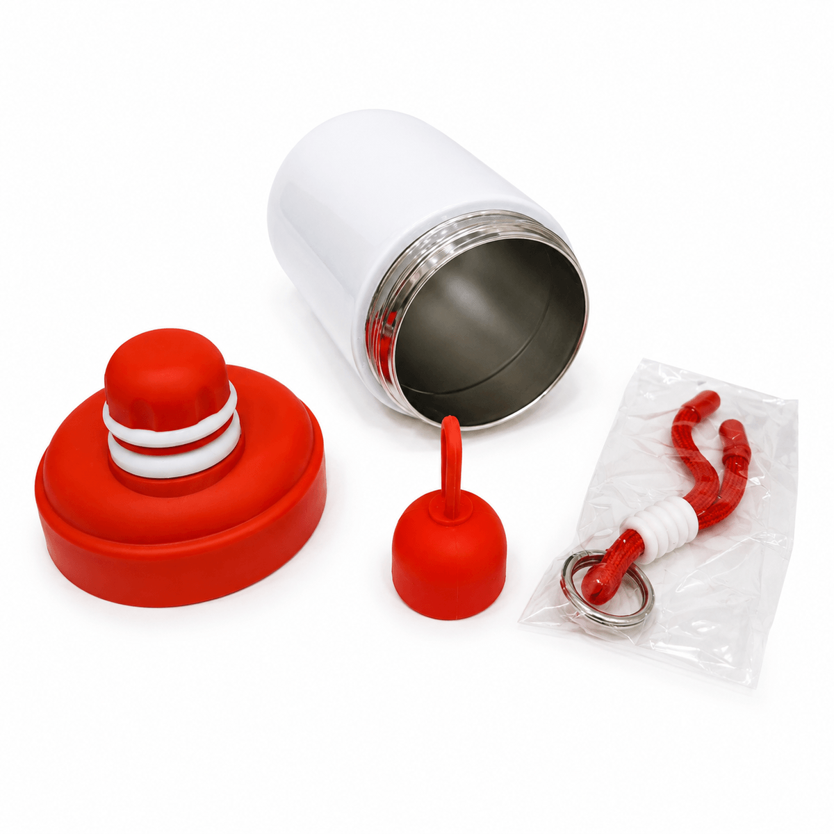 GARRAFA INOX TÉRMICO KAWAII BRANCO 500ML C/ TAMPA SILICONE VERMELHA
