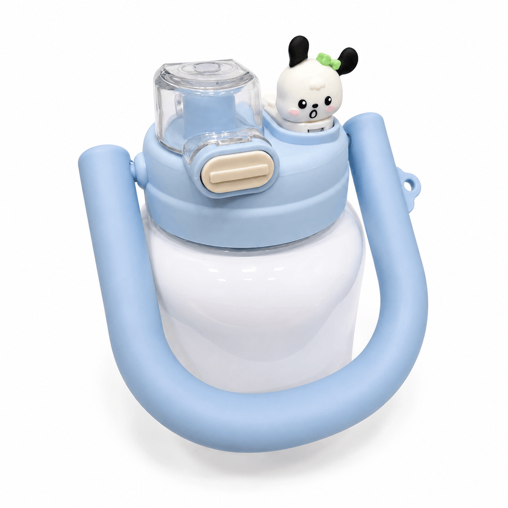 GARRAFA INOX TÉRMICA BABY POP 700ML BRANCA C/ TAMPA AZUL CLARO