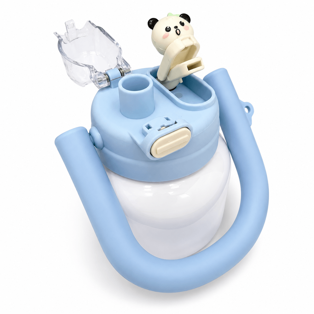 GARRAFA INOX TÉRMICA BABY POP 700ML BRANCA C/ TAMPA AZUL CLARO