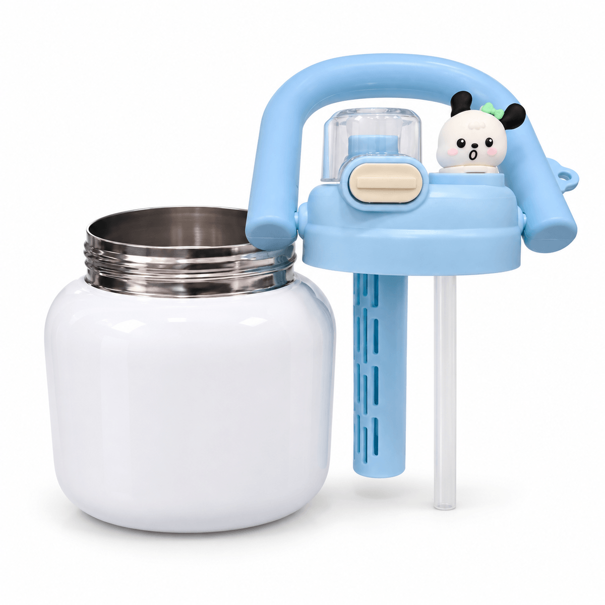 GARRAFA INOX TÉRMICA BABY POP 700ML BRANCA C/ TAMPA AZUL CLARO