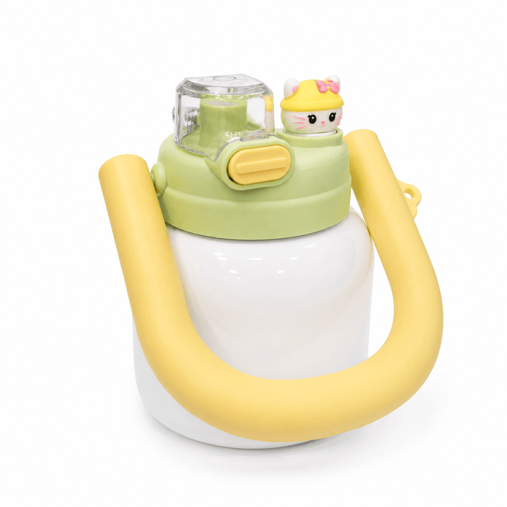 GARRAFA INOX TÉRMICA BABY POP 700ML BRANCA C/ TAMPA AMARELA