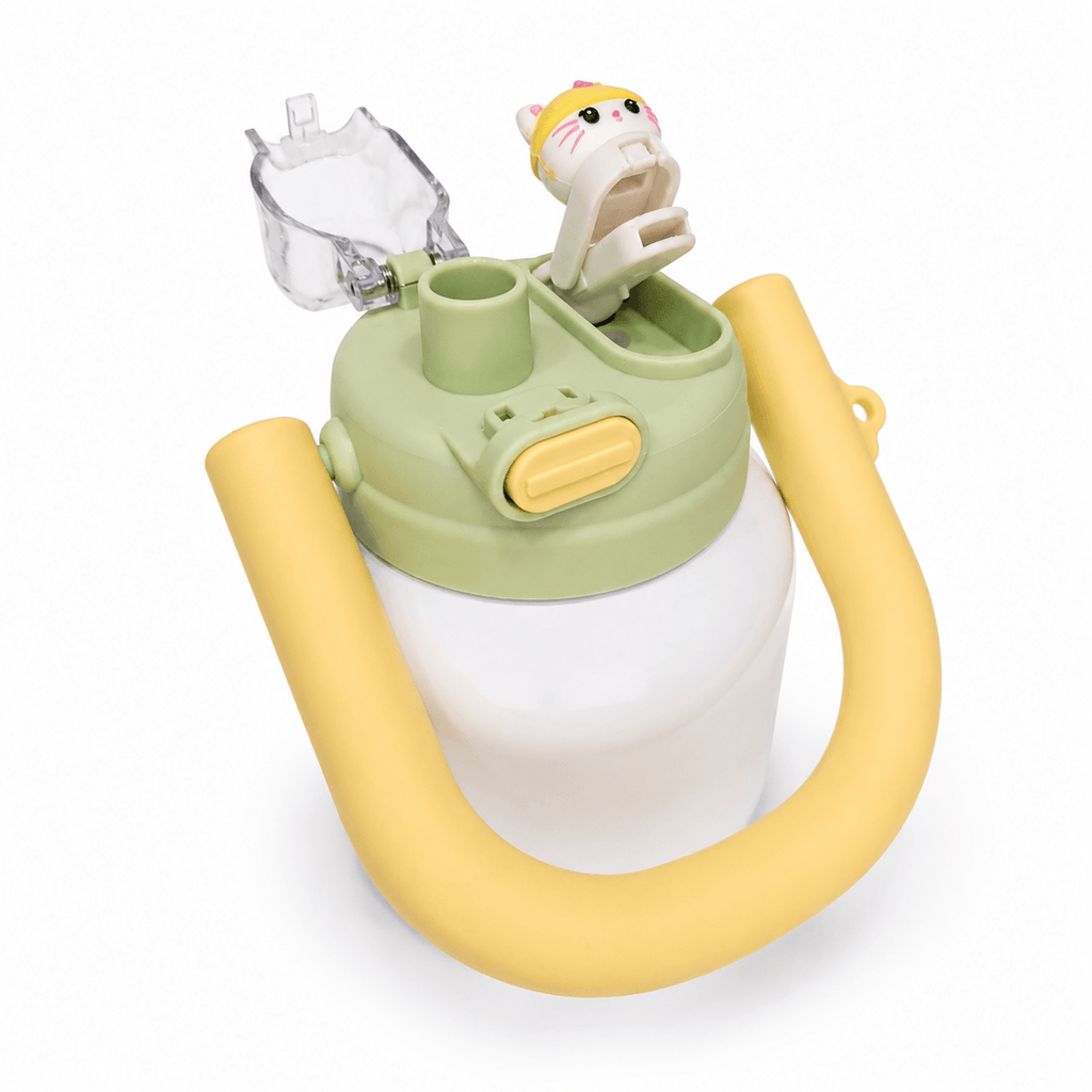 GARRAFA INOX TÉRMICA BABY POP 700ML BRANCA C/ TAMPA AMARELA