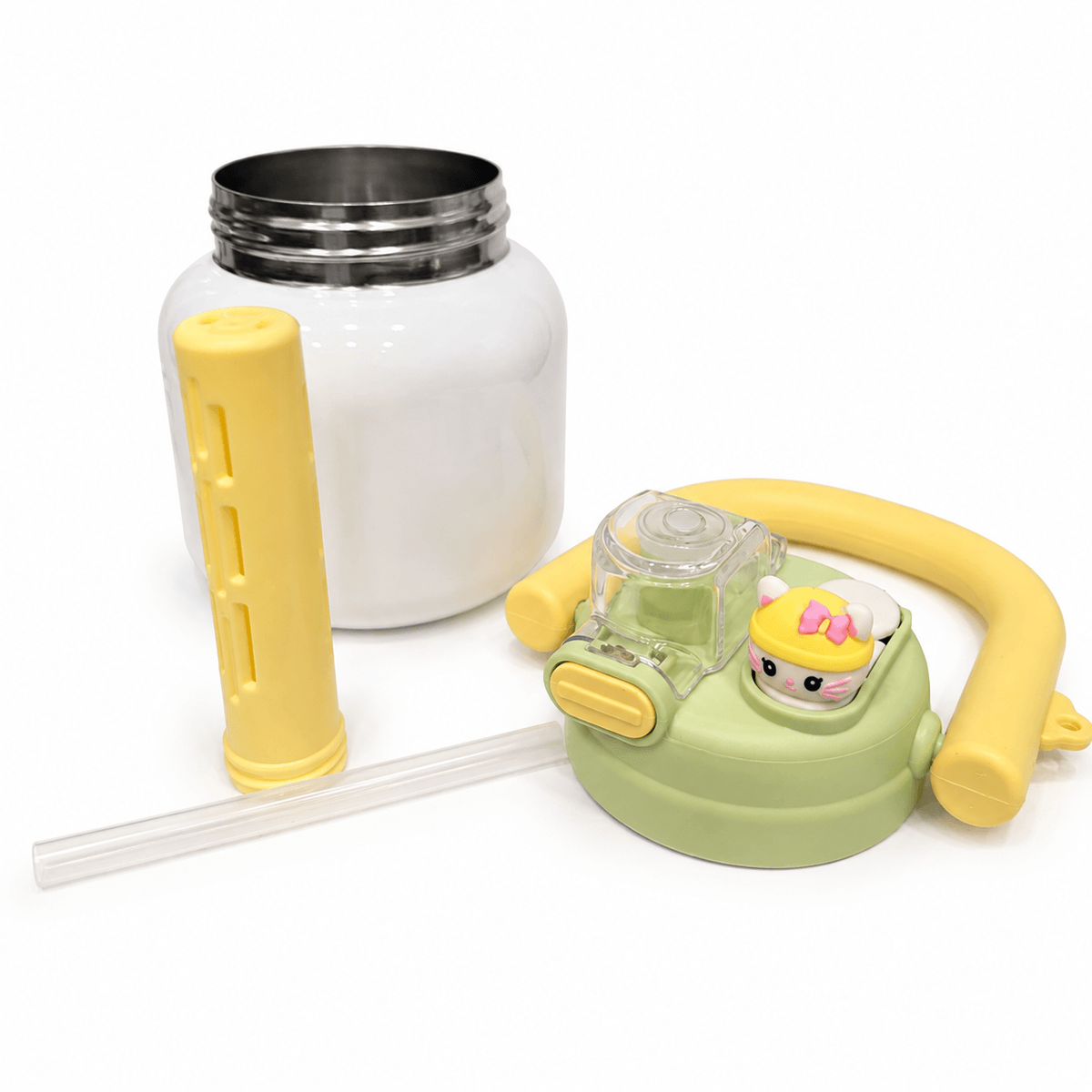 GARRAFA INOX TÉRMICA BABY POP 700ML BRANCA C/ TAMPA AMARELA