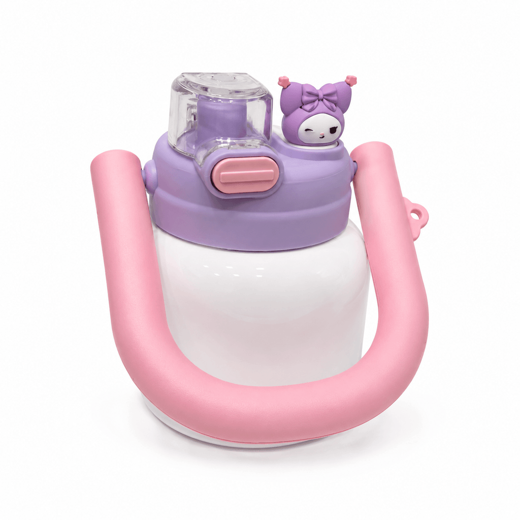 GARRAFA INOX TÉRMICA BABY POP 700ML BRANCA C/ TAMPA ROSA E ROXO