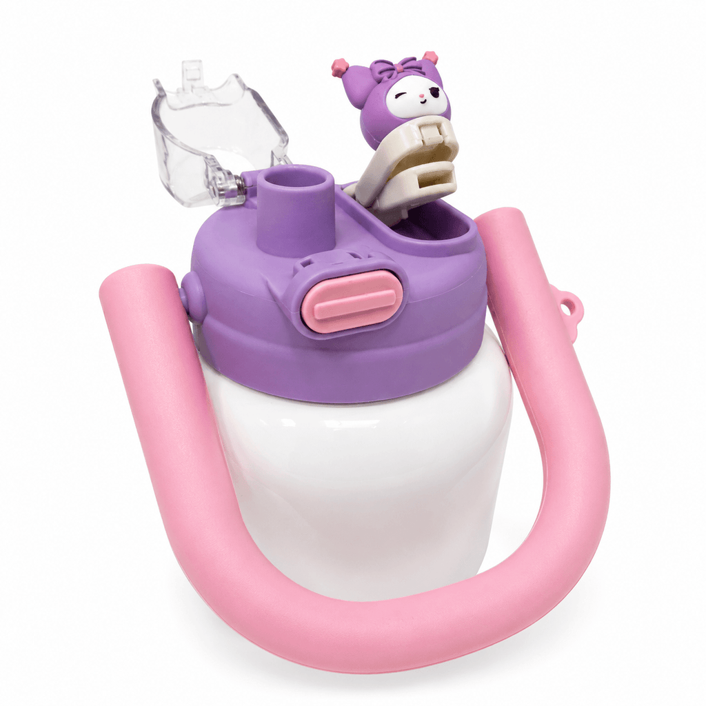 GARRAFA INOX TÉRMICA BABY POP 700ML BRANCA C/ TAMPA ROSA E ROXO
