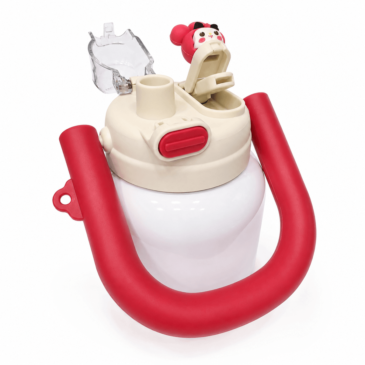 GARRAFA INOX TÉRMICA BABY POP 700ML BRANCA C/ TAMPA Vermelha