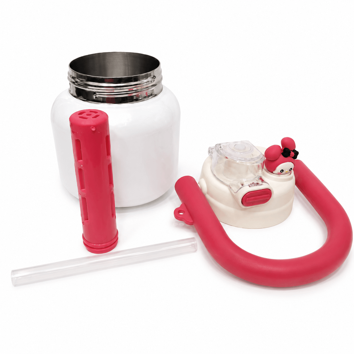 GARRAFA INOX TÉRMICA BABY POP 700ML BRANCA C/ TAMPA Vermelha