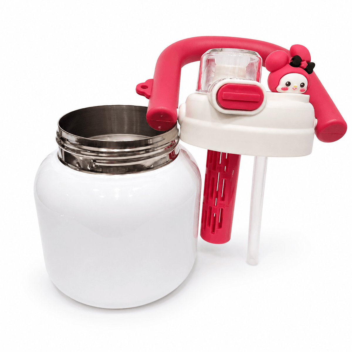GARRAFA INOX TÉRMICA BABY POP 700ML BRANCA C/ TAMPA Vermelha