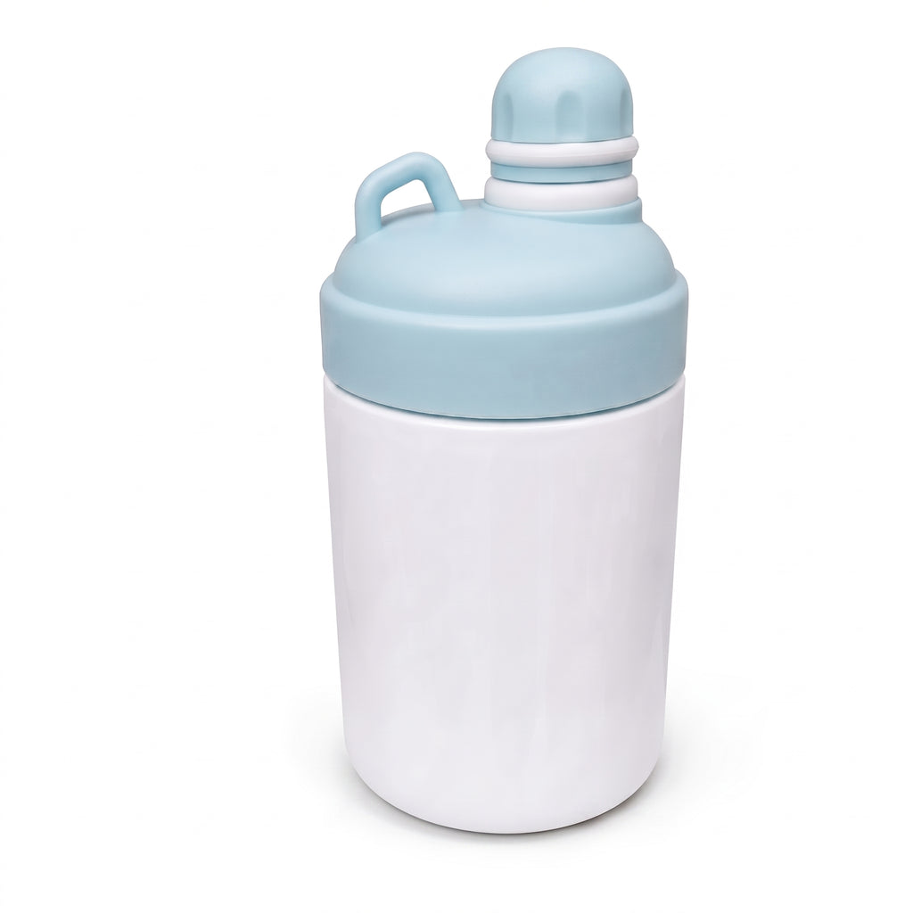 GARRAFA INOX TÉRMICO KAWAII BRANCO 500ML C/ TAMPA SILICONE AZUL