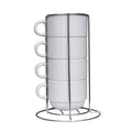 XÍCARA CERÂMICA 150ML BRANCO KIT 4 PEÇAS SUPORTE METAL