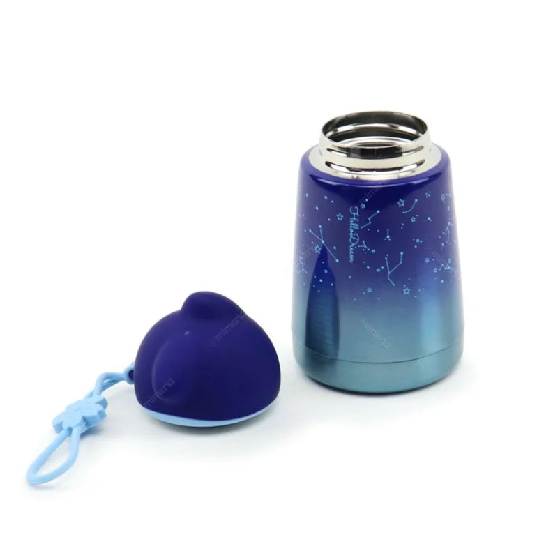 Garrafa Térmica de Inox 300ml Azul Espacial com Estampa Gatinho para Sublimação