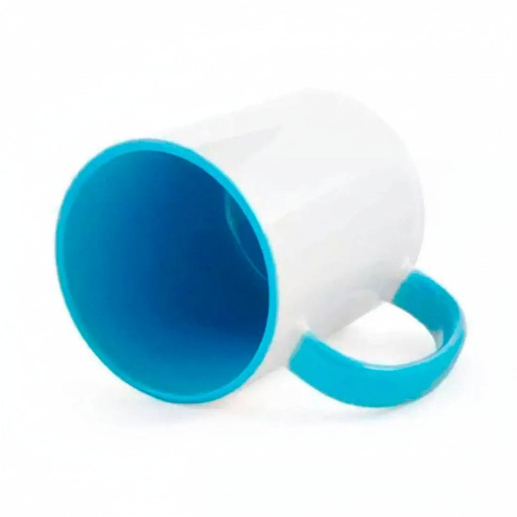 Caneca de Cerâmica Branca 325ml com Interior e Alça Azul para Sublimação