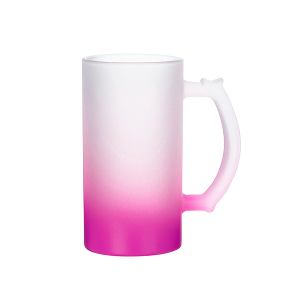 CANECA VIDRO CHOPP 475ML FOSCO LISA DEGRADÊ ROSA SUPORTE