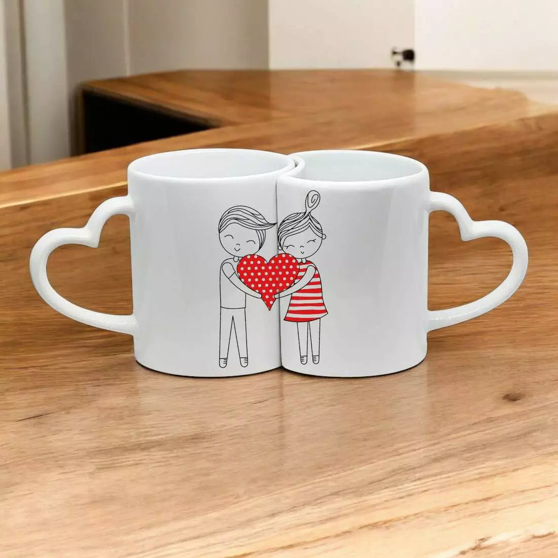 Par de Caneca de Cerâmica Branca 325ml com Alça Coração para Sublimação