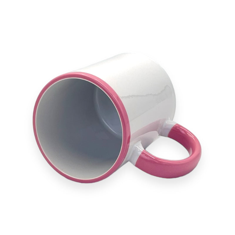 Caneca de Cerâmica Branca 325ml com Alça e Borda Rosa para Sublimação
