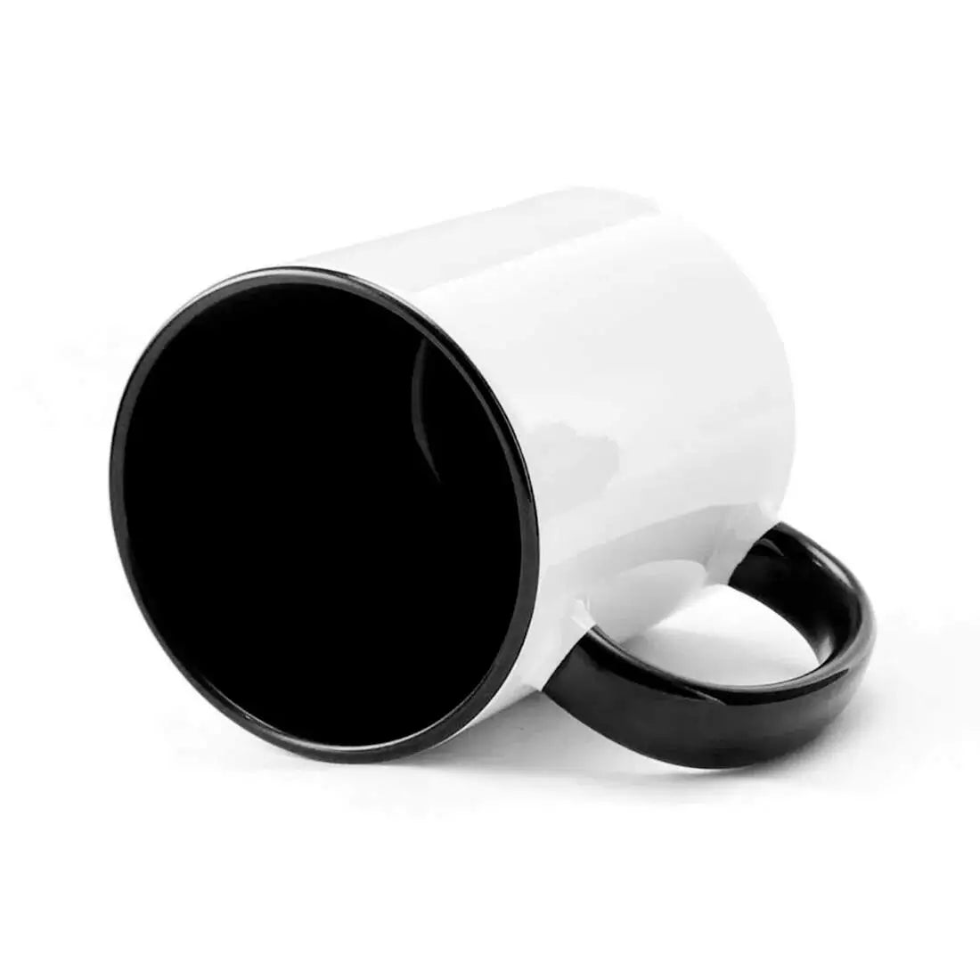 Caneca de Cerâmica 325ml Branca com Interior e Alça Pretos para Sublimação