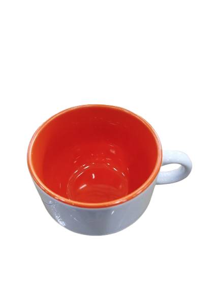 XÍCARA CERÂMICA 150ML P/ SUPORTE METAL BRANCO INTERNA LARANJA