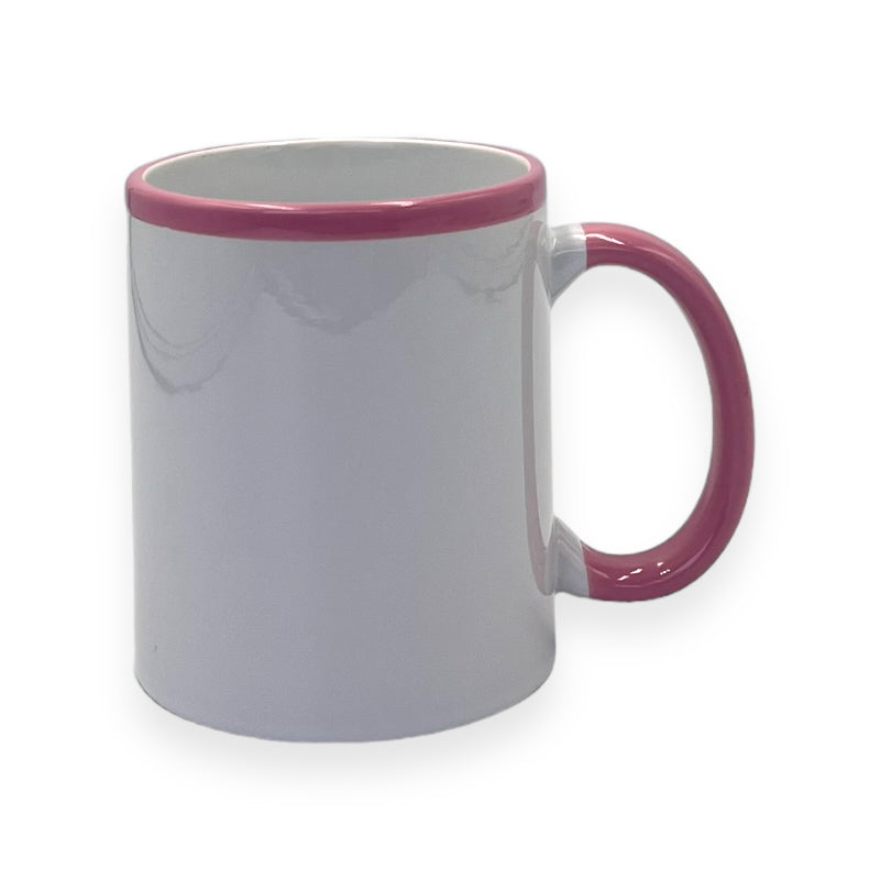 Caneca de Cerâmica Branca 325ml com Alça e Borda Rosa para Sublimação