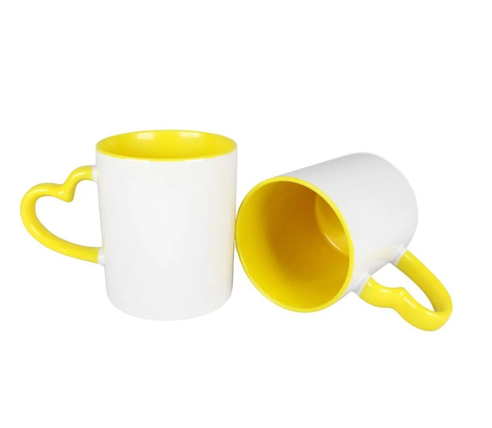 Caneca de Cerâmica Amarela 325ml com Alça para Sublimação