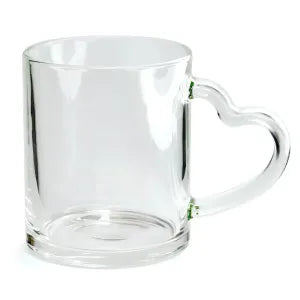 Caneca de Vidro Cristal 325ml com Alça Coração para Personalização