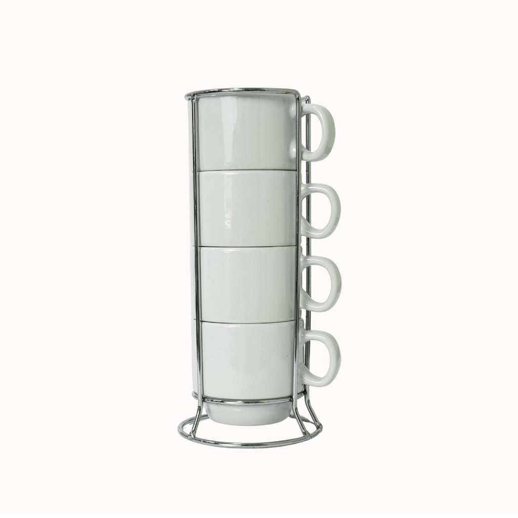 SUPORTE SUNRISE METAL P/ 4 XÍCARAS CERÂMICA 150ML PRATA